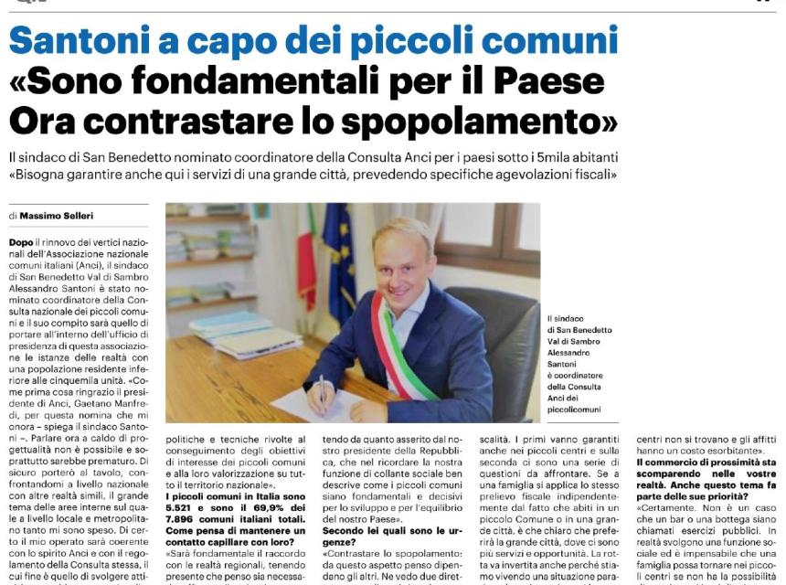 Alessandro Santoni è il nuovo Coordinatore della Consulta nazionale dei piccoli comuni